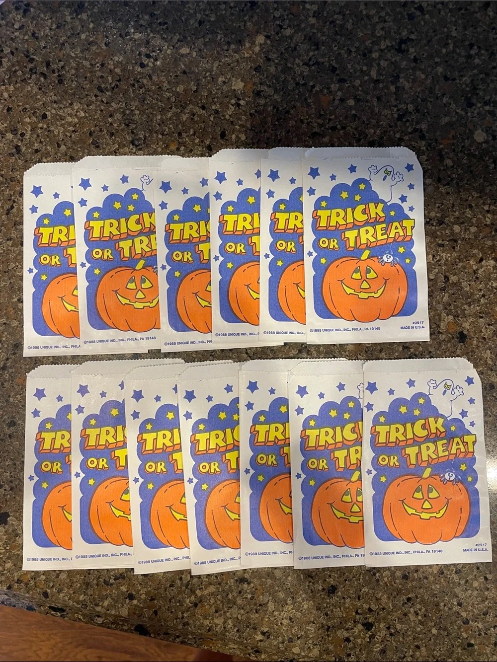 Vintage 1988 Unique Ind Halloween Trick or Treat Favor Bags Orange and Blue 13